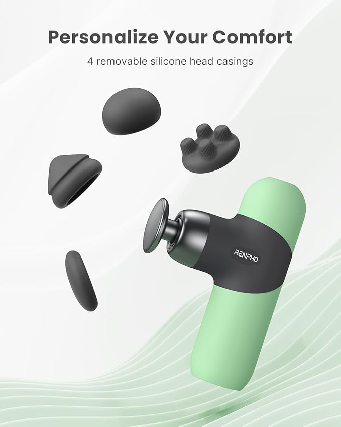 RENPHO Mini Thermal Massage Gun with Heat, Christmas Birthday Gifts for Women Men, Portable Deep Tissue Percussion Massager, Color Silicone Sleeves Travel Size with Carry Case, Spearmint - Bloomnest