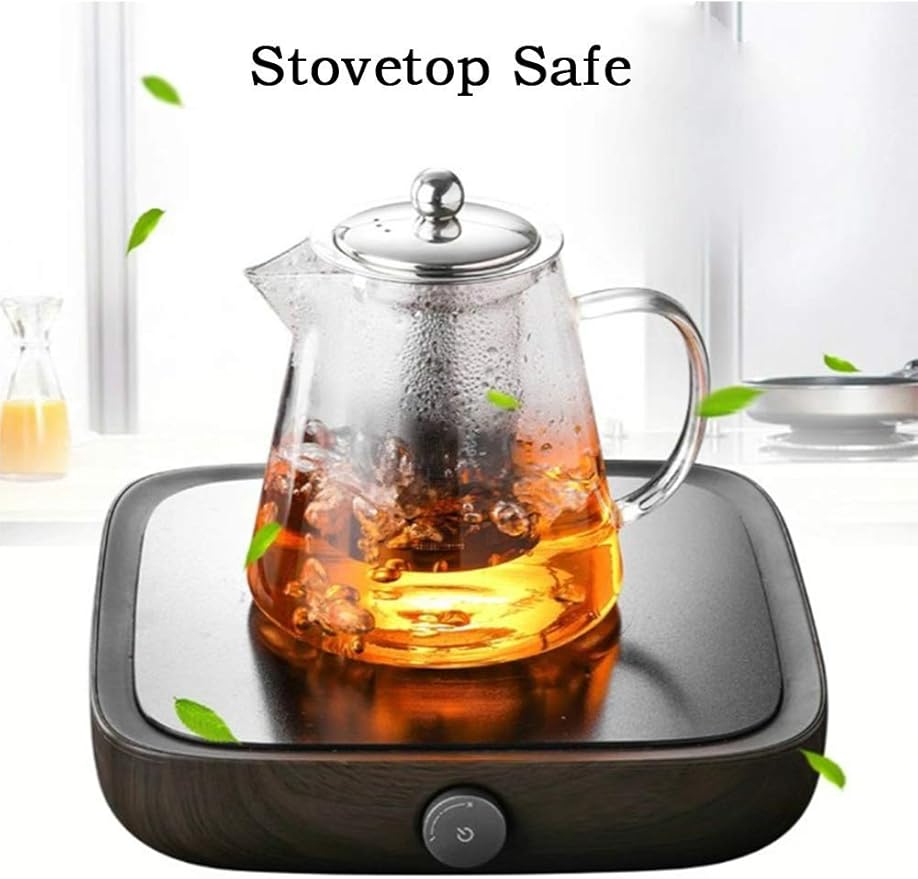Glass Teapot with Infuser Tea Pot 32oz/43oz Tea Kettle Stovetop Safe Blooming and Loose Leaf Tea Maker Set (43oz/ 1300ml) - Bloomnest