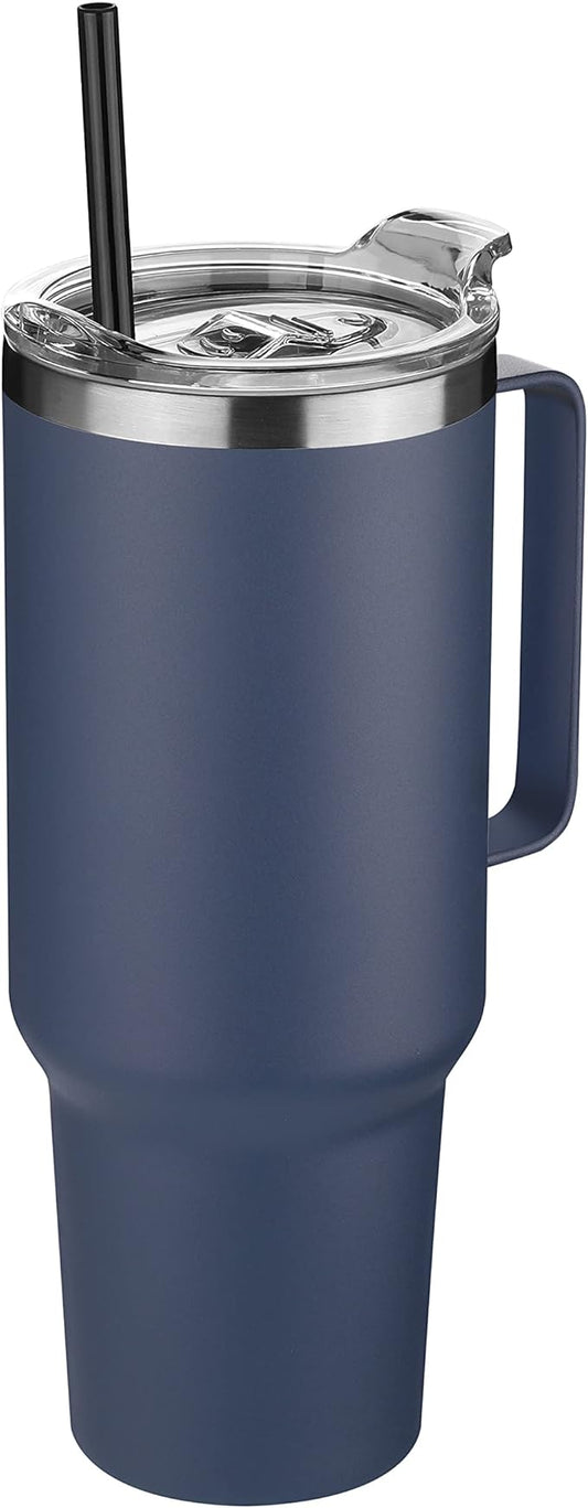 HASLE OUTFITTERS 40 oz Stainless Steel Tumbler with Handle, Vacuum Insulated Tumblers Bulk, Reusable Double Wall Travel Coffee Mug, Durable Powder Coated Water Bottle(Navy, 1) - Bloomnest