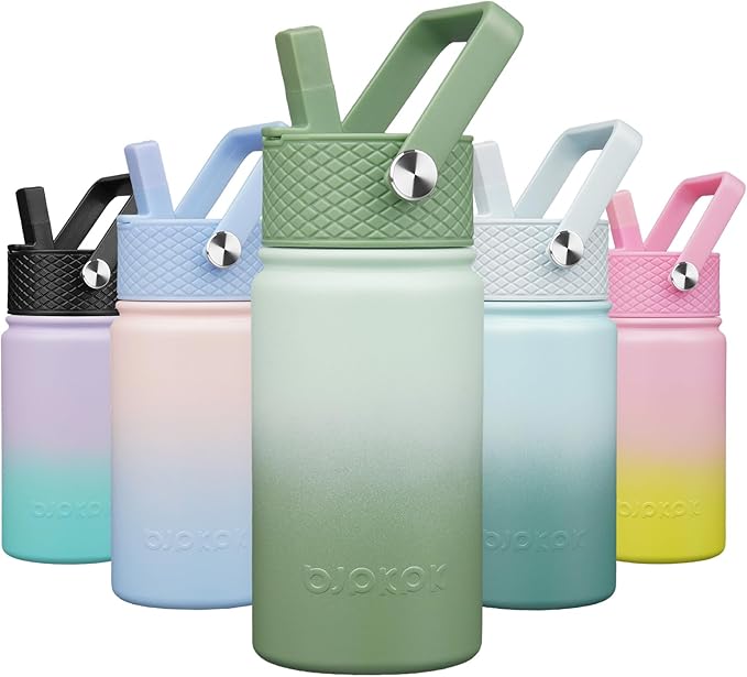BJPKPK Insulated Water Bottle with Straw Lid, 15oz Cute Water Bottles, Stainless Steel Metal Thermo, Reusable BPA Free Leak Proof Tumblers, Cups,Forest Green - Bloomnest