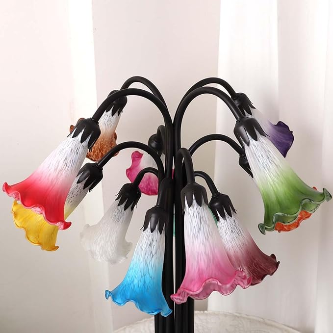 Bieye L10952 Lily Flower Blown Glass Accent Table Lamp for Living Room Bedroom Decoration (Multicolor, 12-Light) - Bloomnest