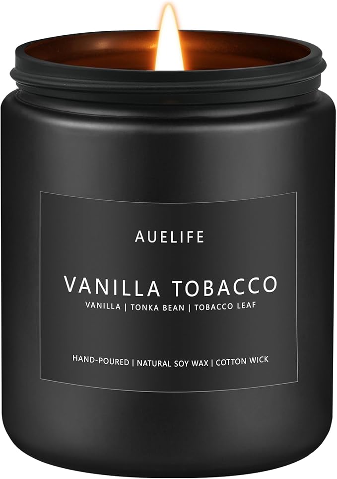 Vanilla Tobacco Candle for Men | Masculine Scented Soy Candles - Home Fragrance, Aromatherapy Gifts for Men - 7oz Black Jar, Long-Lasting Luxury Decor - Bloomnest