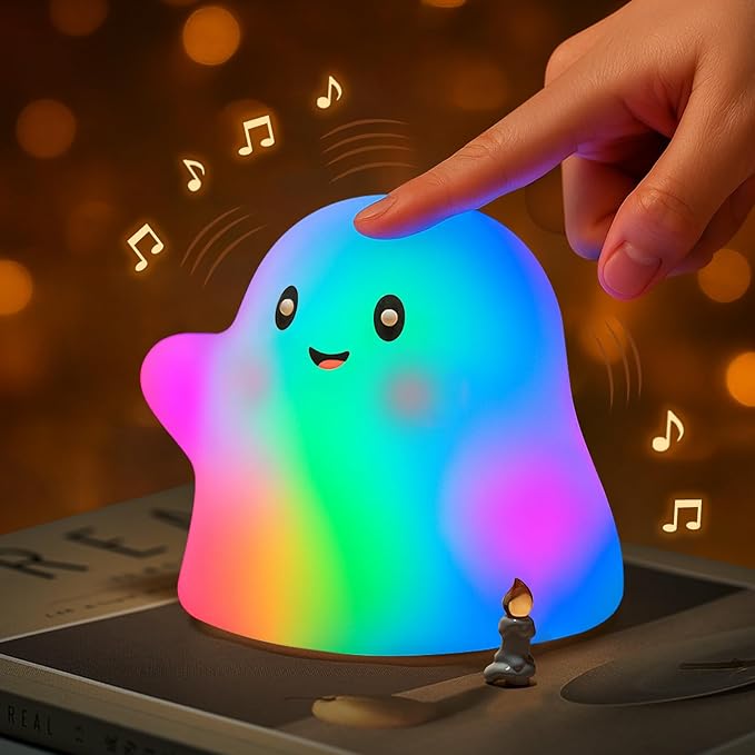 RGB Ghost Night Light – Color-Changing Tap Control Fun Toy for Kids, Soft Squishy Silicone Lamp with Sounds, Dimmable Rechargeable Bedside & Table Lamp, Funny Gift for Boys & Girls - Bloomnest