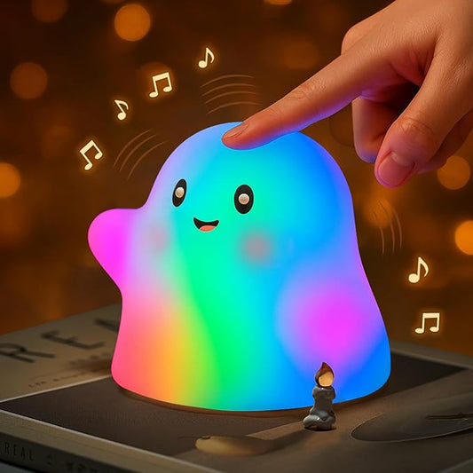 RGB Ghost Night Light – Color-Changing Tap Control Fun Toy for Kids, Soft Squishy Silicone Lamp with Sounds, Dimmable Rechargeable Bedside & Table Lamp, Funny Gift for Boys & Girls - Bloomnest