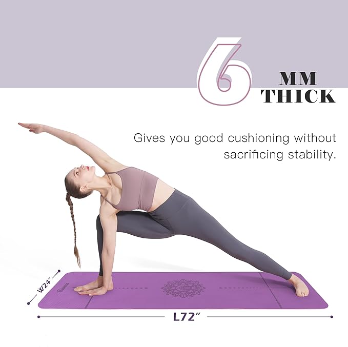 Yoga Mat Non Slip, Pilates Fitness Mats, Eco Friendly, Anti-Tear 1/4" Thick Yoga Mats for Women, Exercise Mats for Home Workout with Carrying Sling and Storage Bag - Bloomnest