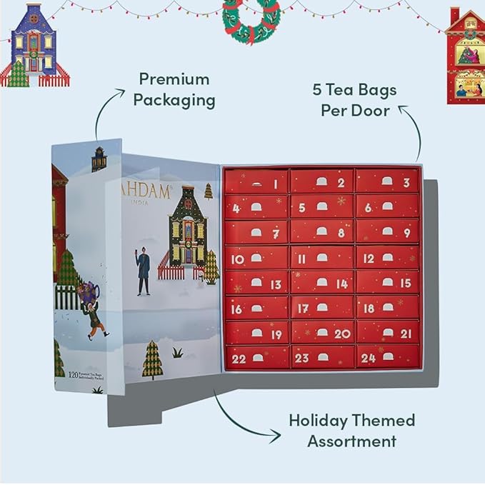 VAHDAM, Advent Calendar 2026 Tea Bags (240g/8.47oz) Limited Edition Holiday Gift Box - 24 Flavors, 5 Each | Christmas Advent Calendar 2026 for Adults | Advent Calendar 2026 Adult Women and Men - Bloomnest