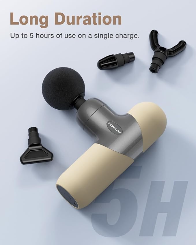 Morelax Mini Massage Gun Deep Tissue, Portable Percussion Muscle Massager for Whole Body Pain Relief, Electric Handheld Sport Massager with 6 Massage Heads 4 Speed, Best Gift (Almond) - Bloomnest
