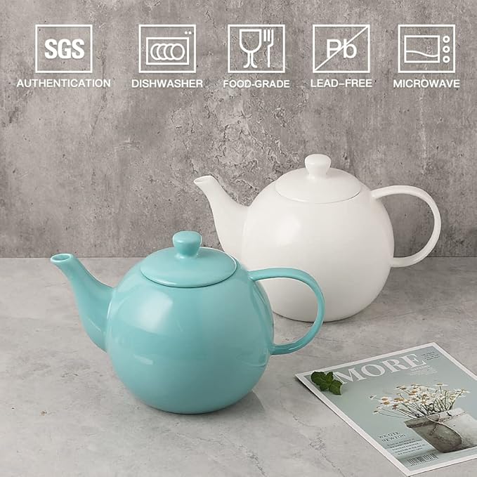 Sweejar Porcelain Teapot with Removable Stainless Steel Infuser,Microwave & Dishwasher Safe Tea Pots for Loose Tea,Tea Infuser Pots for Chrismas Women Gift (40oz Turquoise) - Bloomnest