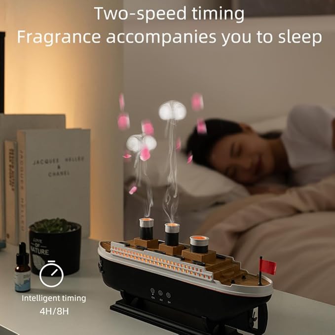 Essential Oil Diffuser, 250ml Ship Modelling Aromatherapy Ship Oil Diffuser Cool Mist Humidifier with Remote Control, Remote 2 Spray Mode Auto Shut-Off, 7 Color LED Light for Home Office(Black) - Bloomnest
