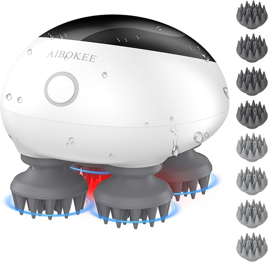 Electric Scalp Massager, Portable Head Stress Relax,IPX7 Waterproof Rechargeable Head Massager Scalp Stress Relax, Body for Deep Cleansing, Relief, Hair Growth (Black) AIBOKEE