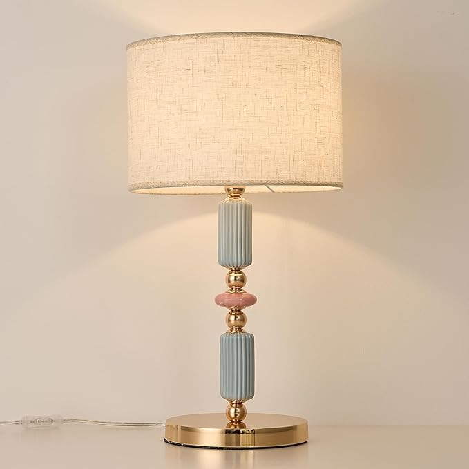 White Linen Shade Table Lamp Modern Metal Desk Lamp with Plug Cord Switch for Bedroom Reading Room - Bloomnest