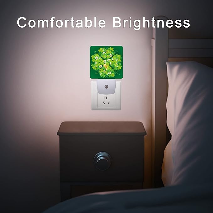 St Patrick's Day Night Light,Happy Green Clover Night Lights Plug into Wall with Dusk to Dawn Light Sensors 0.5W Led Night-Lights for Stairway/Hallway/Bedroom St Patrick's Day Décor - Bloomnest