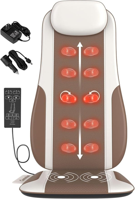 Shiatsu Back Massager with Heat, Massage Chair Pad with Deep Tissue Kneading, Seat Massager for Back Pain Relief, Vibration Cushion with Smart Timer, Home Office Travel Use, Gift for Men Women Mom Dad - Bloomnest