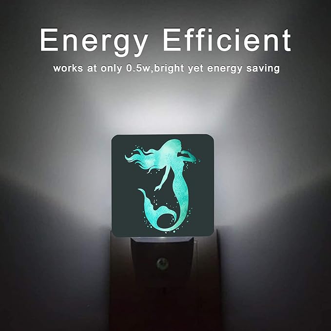 Summer Sea Fish Night Light,Green Mermaid Underwater Marine Night Lights Plug into Wall for Boys Girls, Led Lights Indoor Home Decor 0.5W Nightlight Sleep Friendly