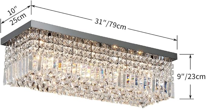 Saint Mossi 22010 5-Lights Modern K9 Crystal Chandelier, Island Design, Flush Mount Ceiling Light, H9 x W10 x L31, Clear Crystal & Pearl Black Finish - Bloomnest