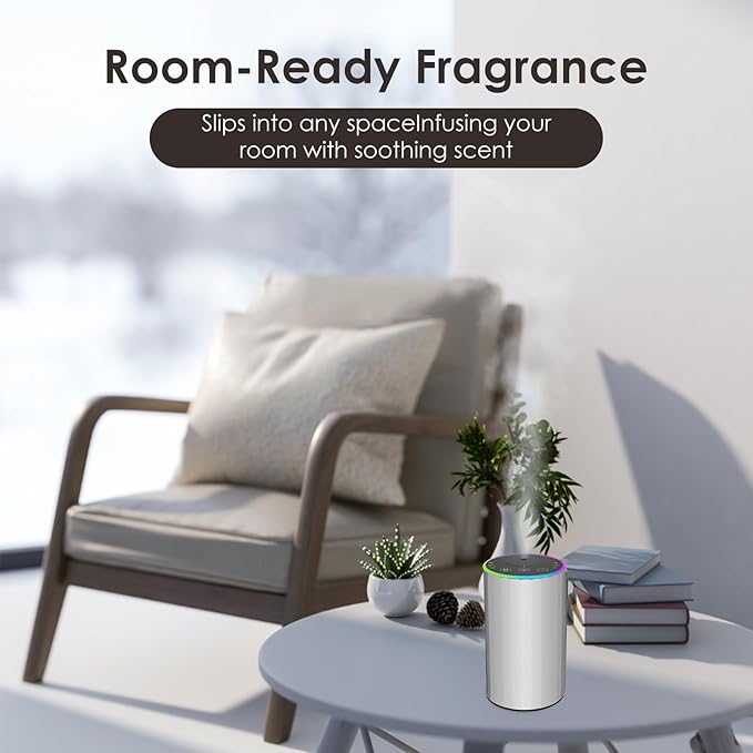 Waterless Essential Oil Diffuser, Battery Powered Mini Scent Air Machine, Aromatherapy Mist Diffuser for Home Room Car Office (Silver) - Bloomnest