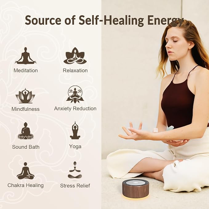 Tibetan Meditation Singing Bowl Machine - 7 Singing Bowls Sounds, Crystal Healing, Chakra Healing, Mindfulness and Stress Relief Timer and Memory Features for Women/Men - Bloomnest