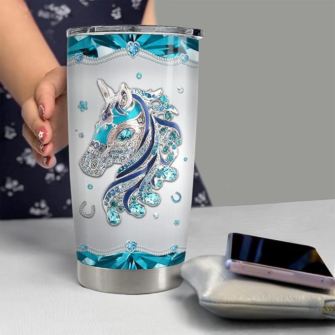 SANDJEST Personalized Horse Tumbler Jewelry Drawing Style 20oz 30oz Tumblers with Lid Gift for Women Girl Daughter Sister Animal Lovers Christmas Birthday - Bloomnest