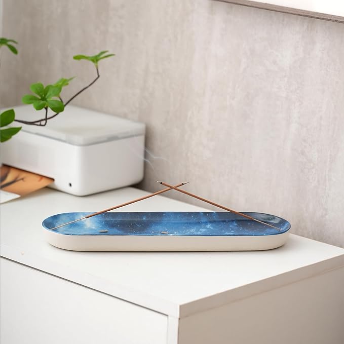 CEREMONY Incense Holder for Sticks, Ceramic Incense Burner with 60 Incense Sticks for Sage Palo Santo, Heat-Resistant Insence-Stick Holder for Backflow Incense Cones Meditation Yoga Spa Room Decor