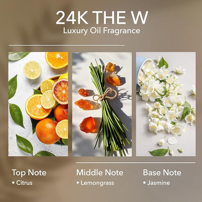 24K The W Diffuser Oil, 16.9 FL Oz 500 mL, Luxury Hotel Scent for Home, Bathroom, Spa & Office, Natural Essential Oil, Citrus & Lemongrass. - Bloomnest