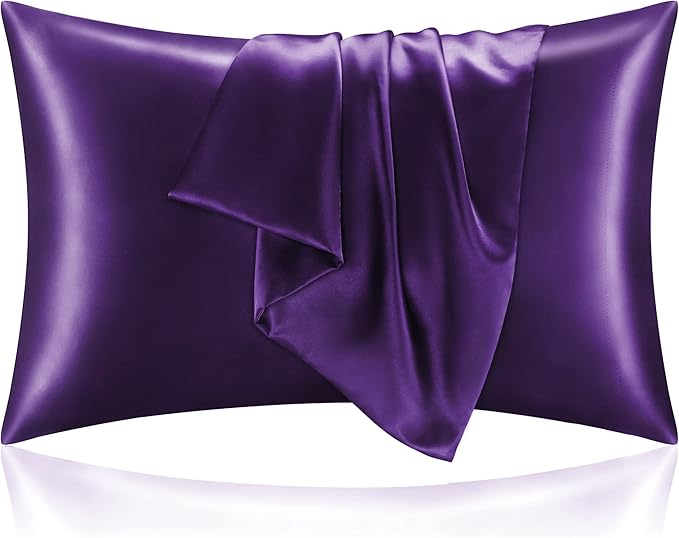 BEDELITE Satin Pillowcase for Hair and Skin, Super Soft and Cooling Similar to Silk Pillow Cases 2 Pack with Envelope Closure, Gift for Women Men(20"x36" King Size, Plum Purple) - Bloomnest