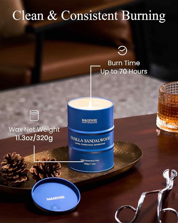 M&SENSE Vanilla Sandalwood Scented Candles Natural Non Toxic, Aromatherapy Candle for Stress Relief Meditation Relaxing, Housewarming Gifts for Women Men, 11.3oz 70 Hour Long Burning - Bloomnest