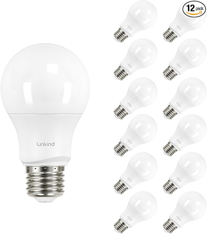 Linkind A19 LED Light Bulbs Dimmable, 60W Equivalent Light Bulbs, E26 Base, 5000K Daylight, 9.5W 840 Lumens 120V, UL Listed FCC Certified, LED Lights for Bedroom Living Room Home Office, 12 Packs - Bloomnest
