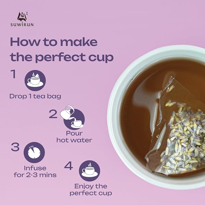 Suwirun Organic Lavender Tea 25 Bags – 100% Lavender Flowers – Aromatic & Calming, Caffeine-Free – Supports Stress Relief, Relaxation & Better Sleep - Bloomnest