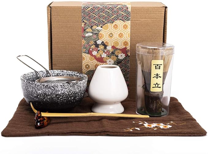 Bamboo Matcha Tea Whisk Set (Chasen) Matcha Bowl (Chawan) Bamboo Scoop (Chashaku) Ceramic Whisk Holder Handmade Matcha Ceremony Starter Kit For Traditional Japanese Tea Ceremony (7 Pcs). - Bloomnest