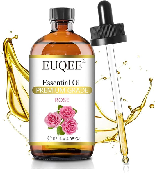 EUQEE Rose Essential Oil 118mL Large Capacity Rose Oil Premium Essential Oil with Glass Dropper for Diffuser, Soap & Candle Making, Aromatherapy - 4Fl. Oz - Bloomnest