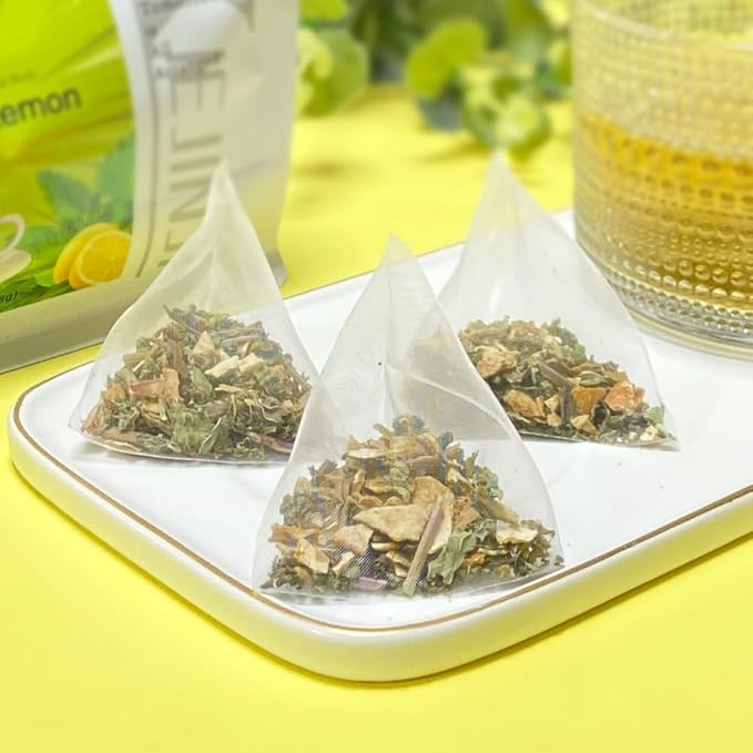 XIEJINJI Peppermint Lemon Tea Bags, 4.2g x 40 Count (5.9 oz), 100% Natural Lemon & Peppermint Leaves, No Flavoring - No Additives - Caffeine Free, Eco-Conscious Pyramid Clear Filter Teabag - Bloomnest