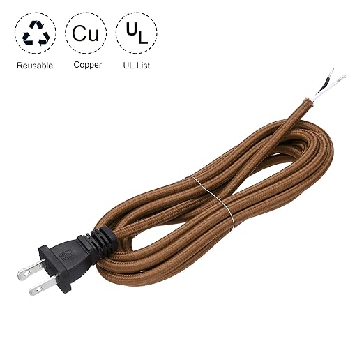 uxcell 8Ft 18/2 Cloth Covered Lamp Cord with Plug, Vintage Electrical Lamp Cord with Stripped Ends for Extension Wiring DIY Repairing, Light Brown