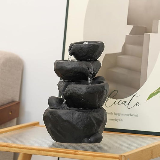 Outdoor Indoor Fountain Tabletop Water Feature Waterfall Home and Garden Decoration (Black) - Bloomnest