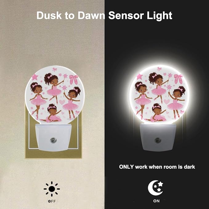 EKOBLA Cute Black Ballet Dancers Night Light African-American Ballerinas Girl Cartoon Night Lights Plug into Wall Auto Sensor LED Lamp for Ballet Lovers Teen Girls Gifts - Bloomnest