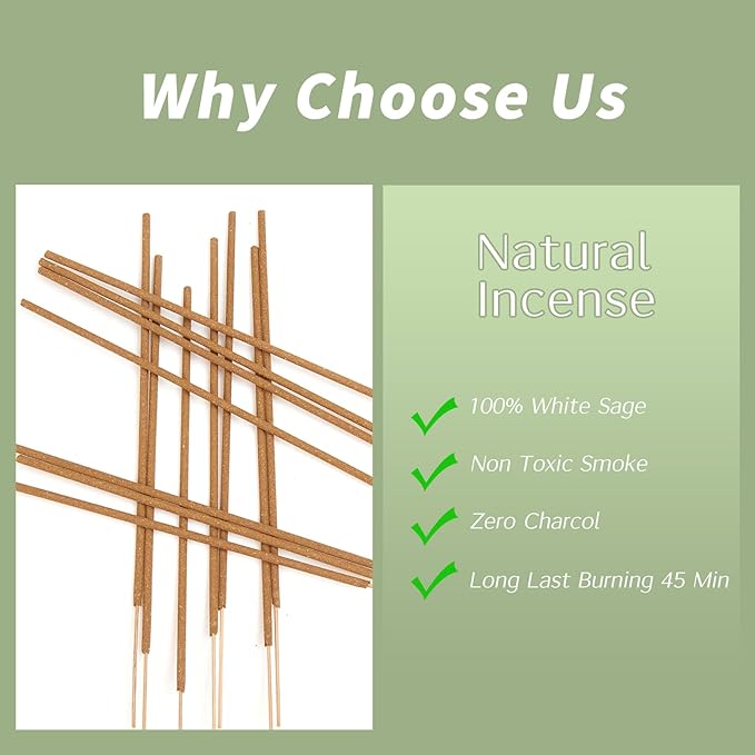 White Sage Incense Sticks - Total 60 Insence-Sticks - Smudging Incense for Positive Energy & Spiritual Cleansing