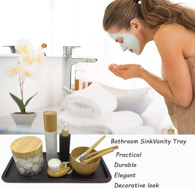 Wood Vanity Tray, Bathroom Counter Solid Walnut Organizer, Toilet Tank Top Wooden Serving Plate for Dinner Tea Coffee (Natural Walnut Color, 14 x 5.9 inch) - Bloomnest