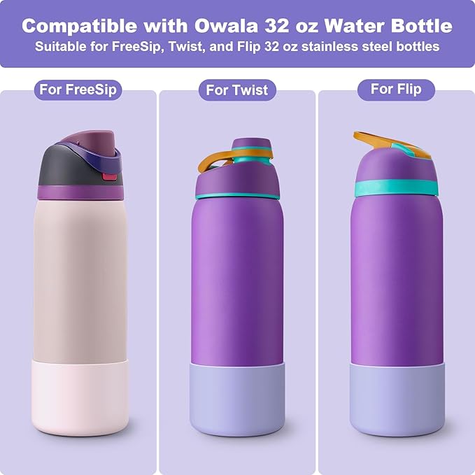 2PCS Silicone Water Bottle Boot for Owala 24oz 32oz 40oz, Anti-Slip Protective Sleeve Bottom Bumper Protector for FreeSip, Twist, and Flip Stainless Steel Water Bottles Alwenid