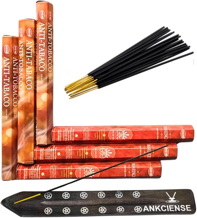 Sandalwood & Vanilla Incense from Hem Bundled with ANKCIENSE Incense Holder Bundle, Variety Pack of 120 Sticks (Frankincense & Anti Tobacco) ANKCIENSE