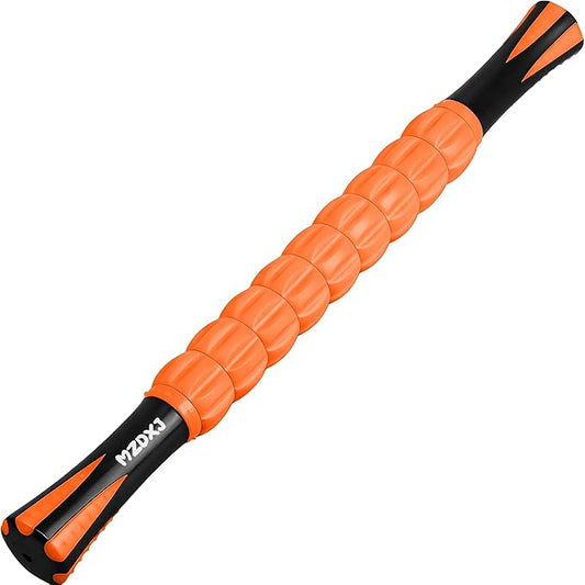 Muscle Roller & Massage Roller Stick for Athletes - Lymphatic Drainage Support, Relieves Muscle Soreness, Cramping & Tightness - Targets Legs, Arms, Back & Calves （Orange - 18inch）