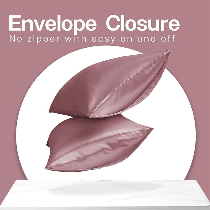 MR&HM Satin Pillowcase for Hair and Skin, Silk Satin Pillowcase 2 Pack, Standard Size Pillow Cases Set of 2, Silky Pillow Cover with Envelope Closure (20x26, Rose Taupe) - Bloomnest