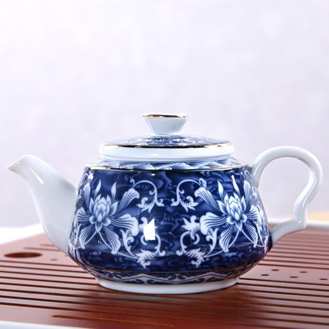 Alipis Porcelain Teapot, Blue and White Tea Pot Chinoiserie Chinese Teapot With Strainer Hole Vintage Flower Coffee Pot Pitcher For Kung Fu Tea Loose Leaf Blooming Tea, 14X7.3CM - Bloomnest