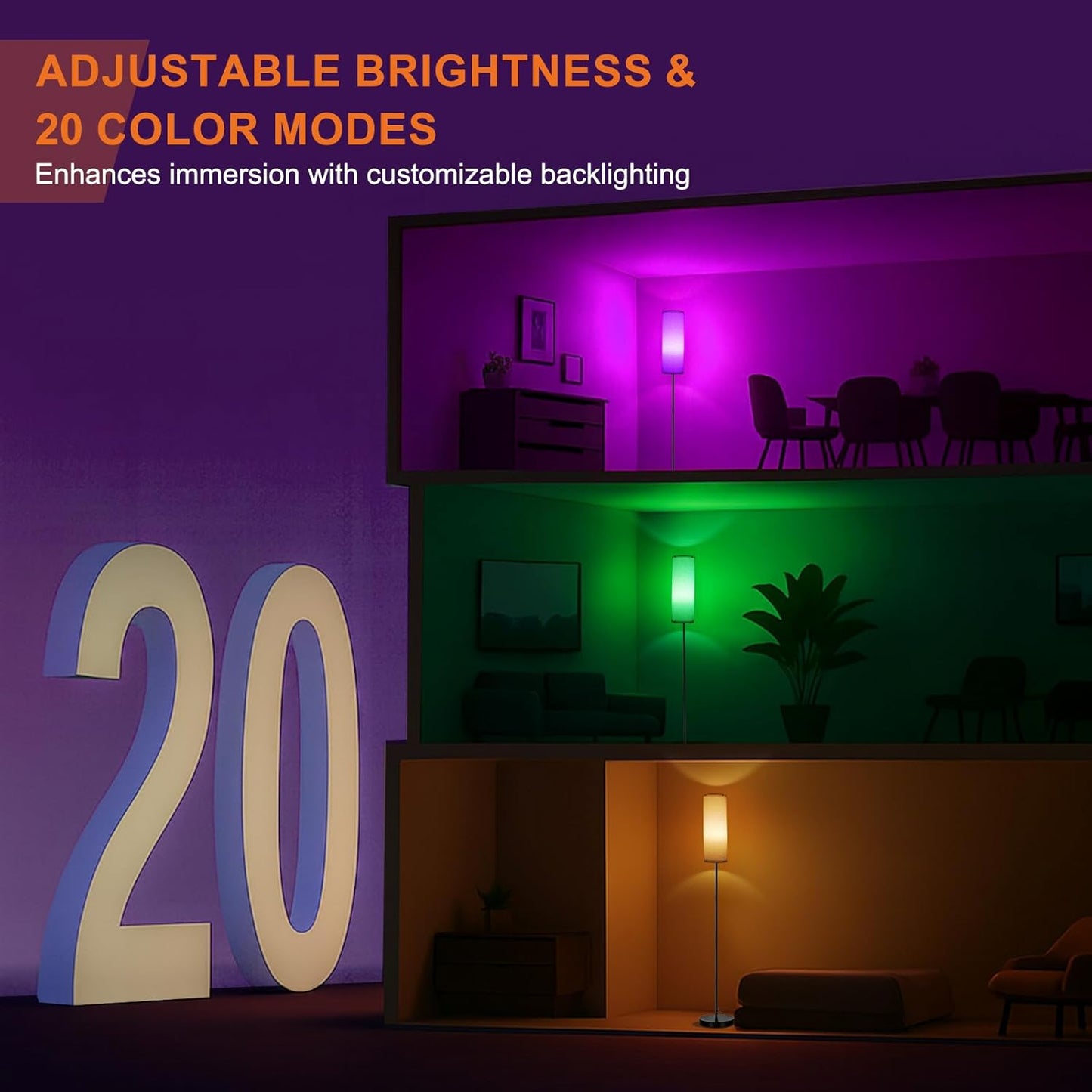 FRIDEKO HOME Floor Lamp, Color Changing Ambient Lighting for Living Room Bedroom, Standing Lamp with App & Remote Control, Tall Corner Lamp for Christmas Home Decor, 9W 800LM, Foot Switch, Black Shade