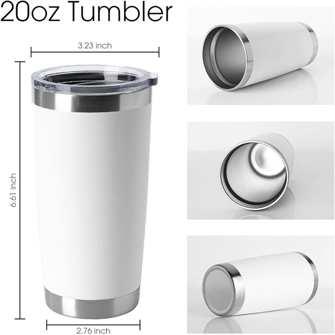 HASLE OUTFITTERS 20oz Tumblers Bulk Stainless Steel Cup with Lid Double Wall Vacuum Insulated Coffee Mug for Cold & Hot Drinks 8 Pack, White - Bloomnest