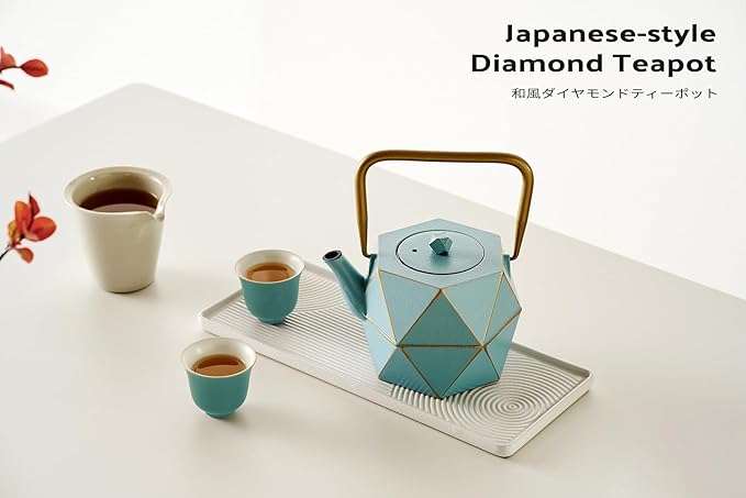 Toptier Cast Iron Teapot, Stovetop Safe Japanese Cast Iron Tea Kettle, Diamond Design Tea Pot with Removable Infuser for Loose Tea, 30 Ounce (900 ml), Blue - Bloomnest