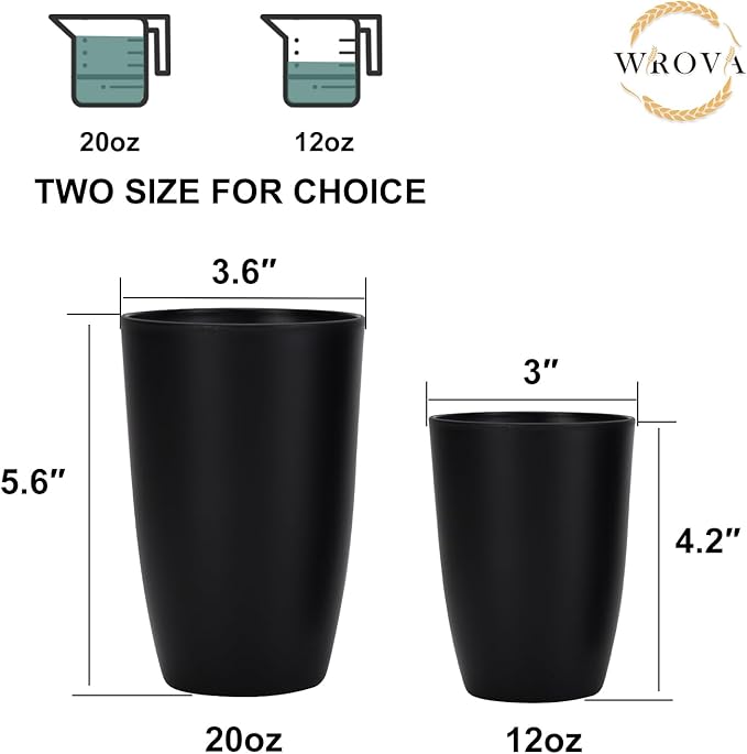Wheat Straw Cups 8 PCS Good Alternative to Plastic Reusable Cups 20 oz Unbreakable Drinking Cup Reusable Dishwasher Safe Water Plastic Glasses Black - Bloomnest