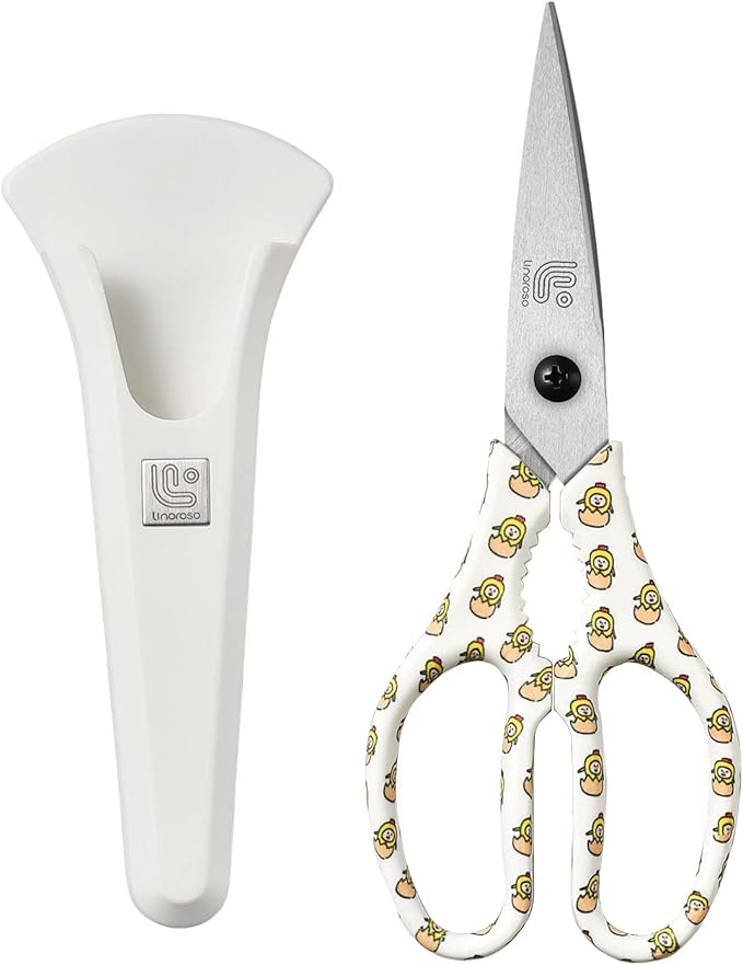 Linoroso Kitchen Scissors Heavy Duty Kitchen Shears with Magnetic Holder Made with Japanese Steel 4034, Multipurpose Ultra Sharp Cooking Scissors for Meat/Vegetables/BBQ/Herbs/Pizza (Graphic,Chick) - Bloomnest