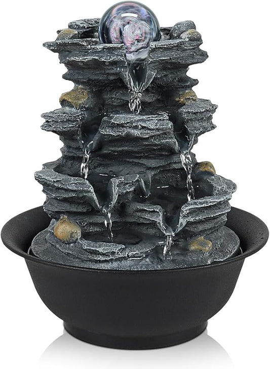 Tabletop Water Indoor Fountain Waterfall Indoor Water Fountains Feng Shui Zen Decorative Desktop Fountain with Colored Led Light and Spinning Ball for Room,Office(Style 1) - Bloomnest