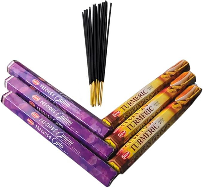 Sandalwood & Vanilla Incense from Hem Bundled with ANKCIENSE Incense Holder Bundle, Variety Pack of 120 Sticks (P Opium & Turmeric)