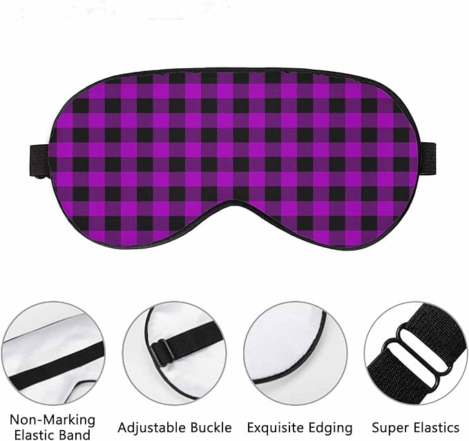 Buffalo Check Sleep Eye Mask Lumberjack Plaid Alternating Purple Black Squares Men Women Sleep Mask with Adjustable Strap Eye Cover Eye Shade for Travel, Nap,Meditation - Bloomnest
