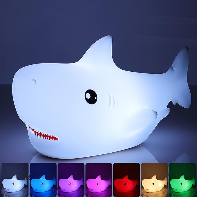 Tremdwoto Night Light for Kids, 7 Colors Shark Night Light Rechargeable Squishy Silicone LED Nightlight Lamp as Birthday Christmas Gifts for Baby Boys Children Toddlers Tween Girls Nursery - Bloomnest
